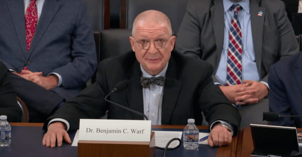 Dr. Benjamin Warf presenting at a congressional hearing on Meeting the Challenges of Global Brain Health: Diagnosis and Treatment for the 21st Century.